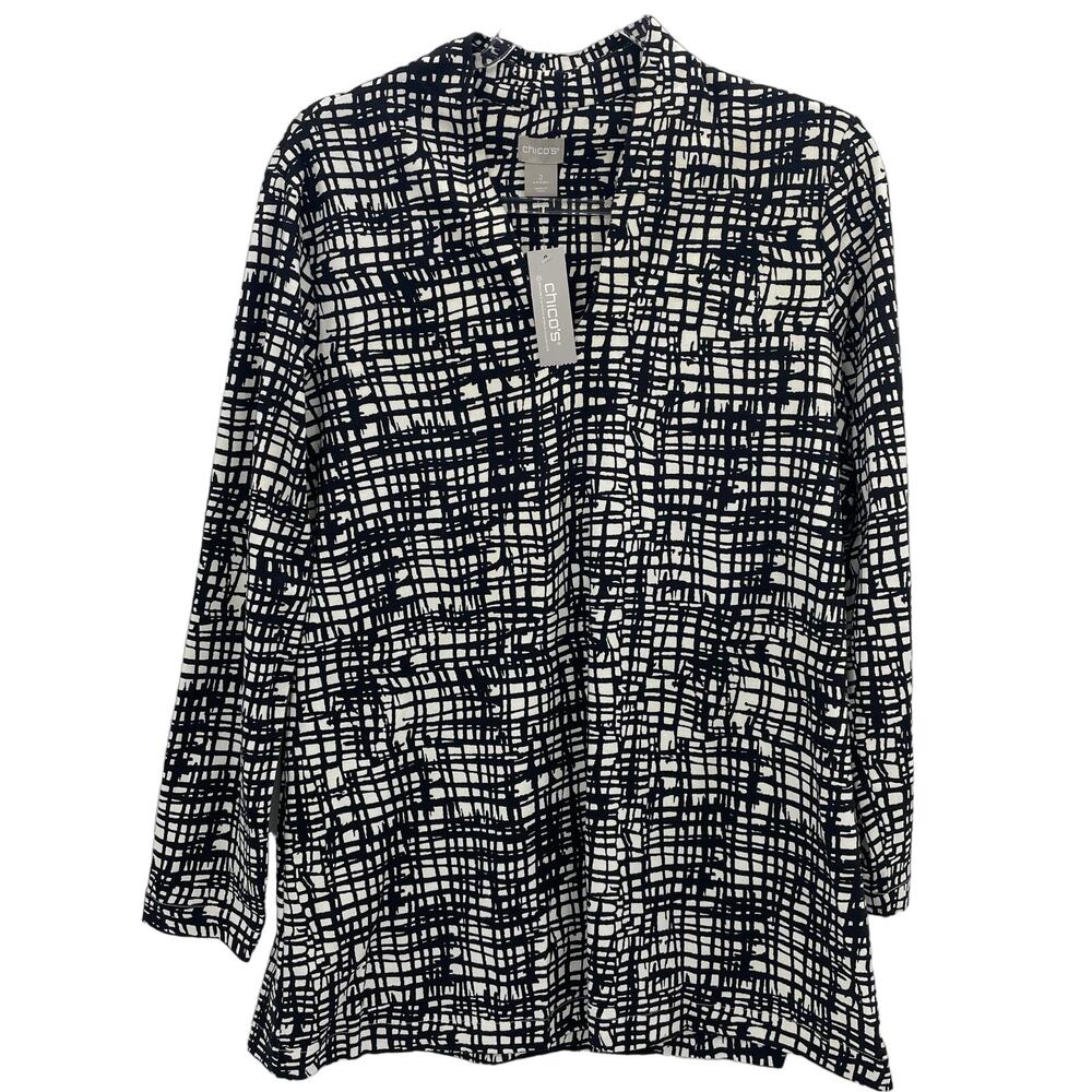 New CHICO'S Women Polished Crisscross Tunic Shirt Size 2 US L Long Sleeve Office